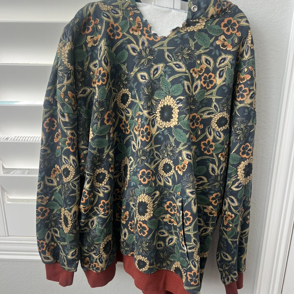 Natural Life Floral Print Hooded Sweatshirt with Contrast Hem